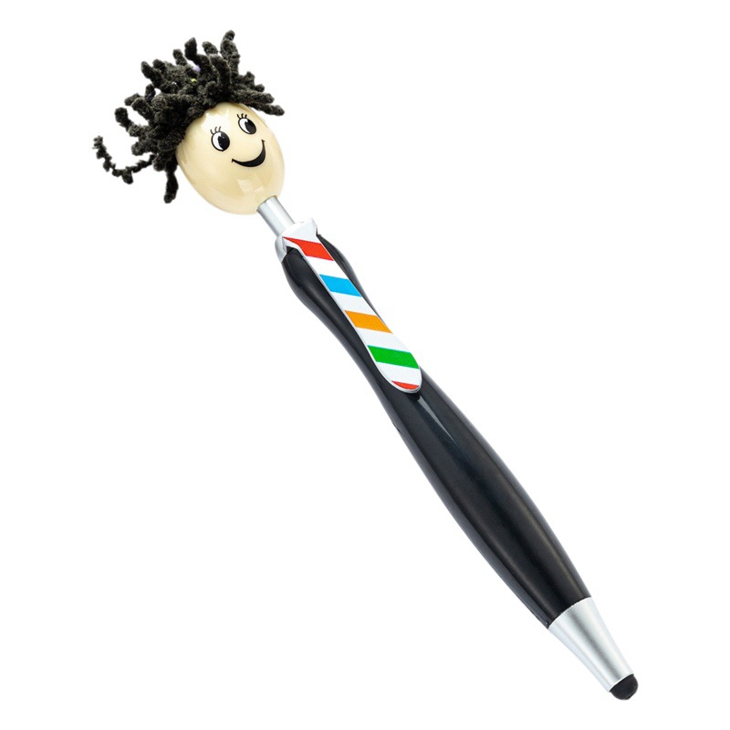 Cute plush doll head ballpoint pen printable logo three-dimensional cartoon smiley touch pen Christmas gift pen