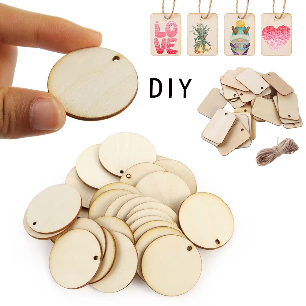 Unfinished Perforated Rectangular Wood Pieces Creative Pendant Hand-Painted Craft Materials DIY Children's Painting Creative Hand-Painting