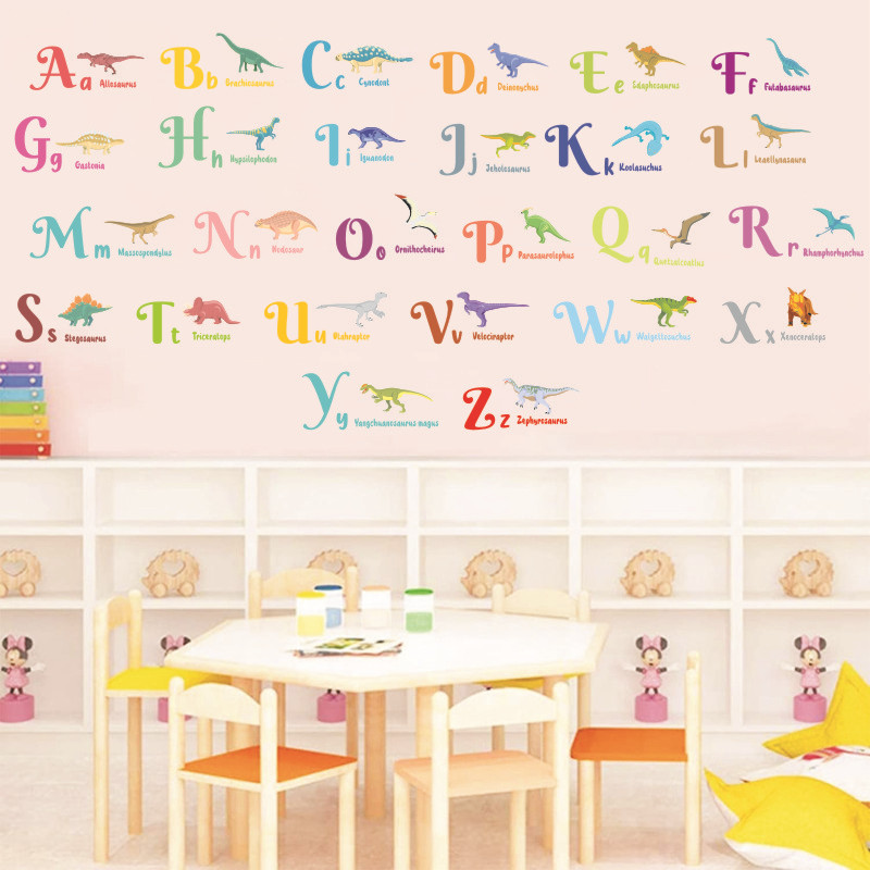 Picture of 26 letters cartoon dinosaur wall stickers children's room wall decoration entrance Enlightenment stickers PVC animal stickers