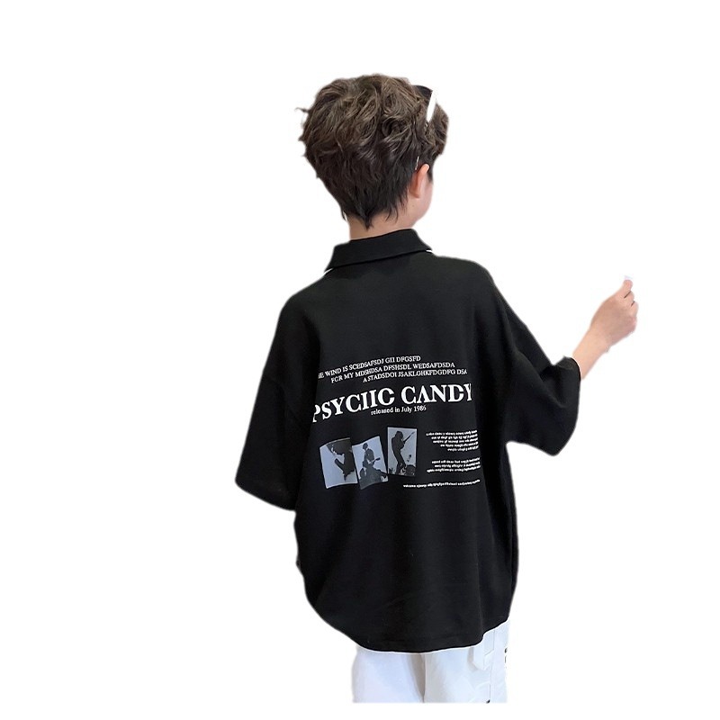 Picture of Children's Wear Boys Short-sleeved T-shirt Polo Shirt Summer 2024 New Summer Mid-large Children's Summer Pure Cotton Top Trendy