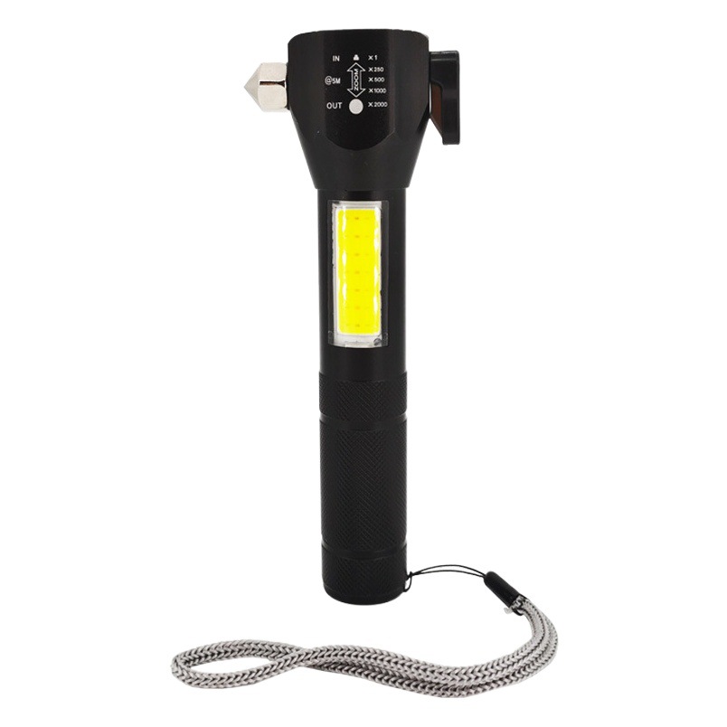 Strong light T6 flashlight can be charged with USB with magnetic multi-function flashlight Glass Hammer COB side light red light emergency light