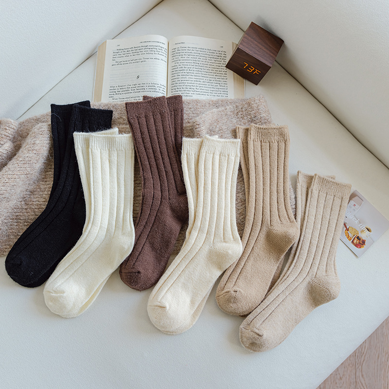 22 wool socks popular online celebrity ins style simple drawstring mid-calf pile socks Japanese retro brown women's socks winter