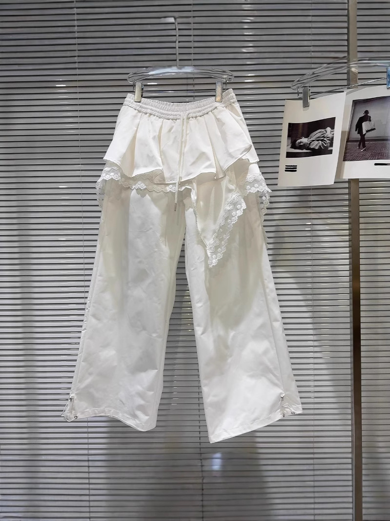 American-Style Layered Skirt Design Wide-Leg Pants for Women 2025 Summer New Niche Spliced Lace Dance Pants