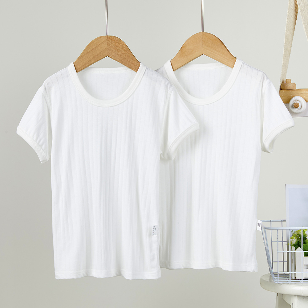 Picture of Summer Kidsren's Cold-Feeling Half-Sleeved T-Shirt Thin Breathable Short-Sleeved Baby Boy and Girl Bottoming Shirt 2-Piece Pure Color