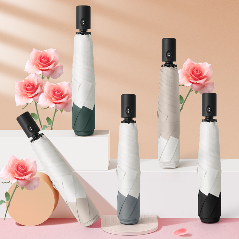 Japanese Color-block 6-bone Ultra-light Umbrella Fully Automatic Folding Sunshade Umbrella Sun-proof UV-proof Rain-proof Dual-purpose Sun Umbrella