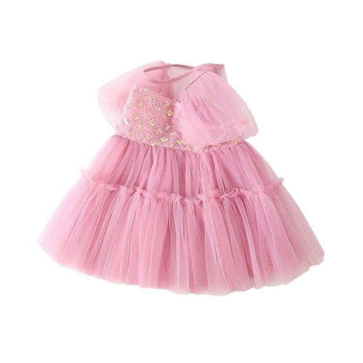 Picture of Girls' summer dress new western style children's summer dress baby girls' fluffy gauze dress girls' fashion pink dress