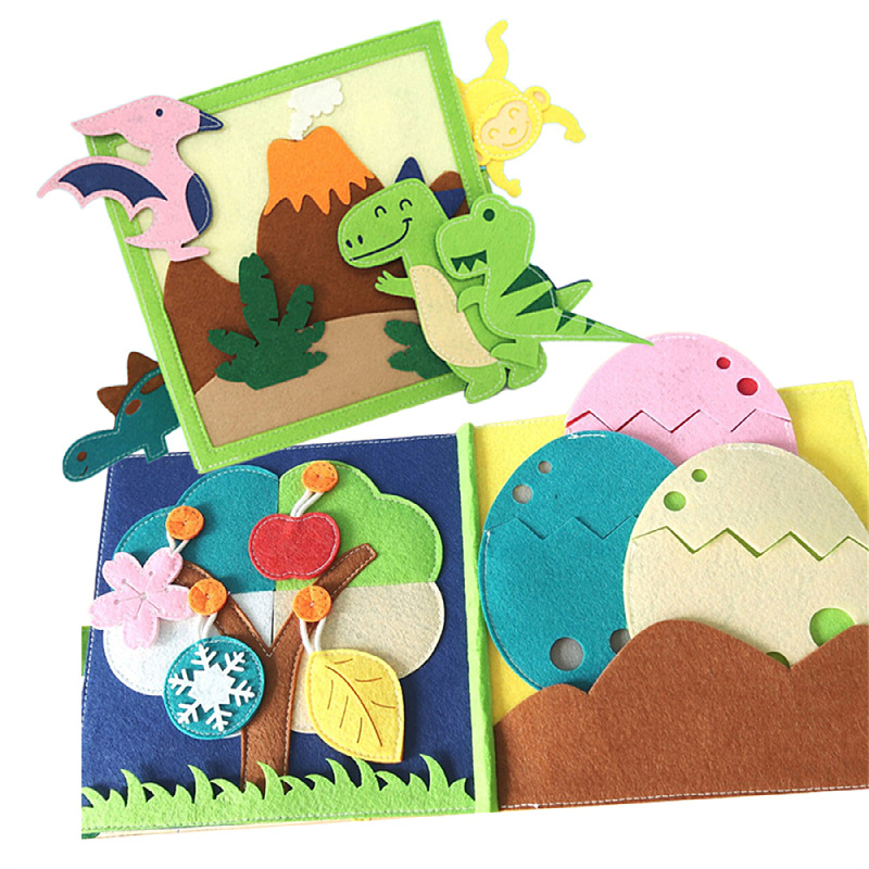 Montessori Baby Children Quiet Book Development Intelligence Rainbow Book 3D Dinosaur Early Education Cartoon Felt Book