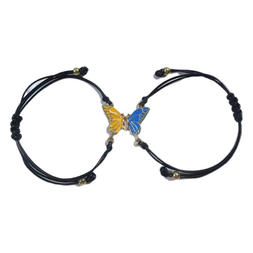 Cross-border Amazon New Best Friends Friendship Bracelet Color Oil Dropping Butterfly Simple Woven Bracelet