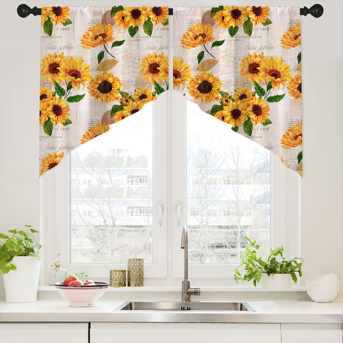 Cross-border e-commerce new hot-selling flowers and green plants triangle curtain digital printing short curtain home decoration combination curtain