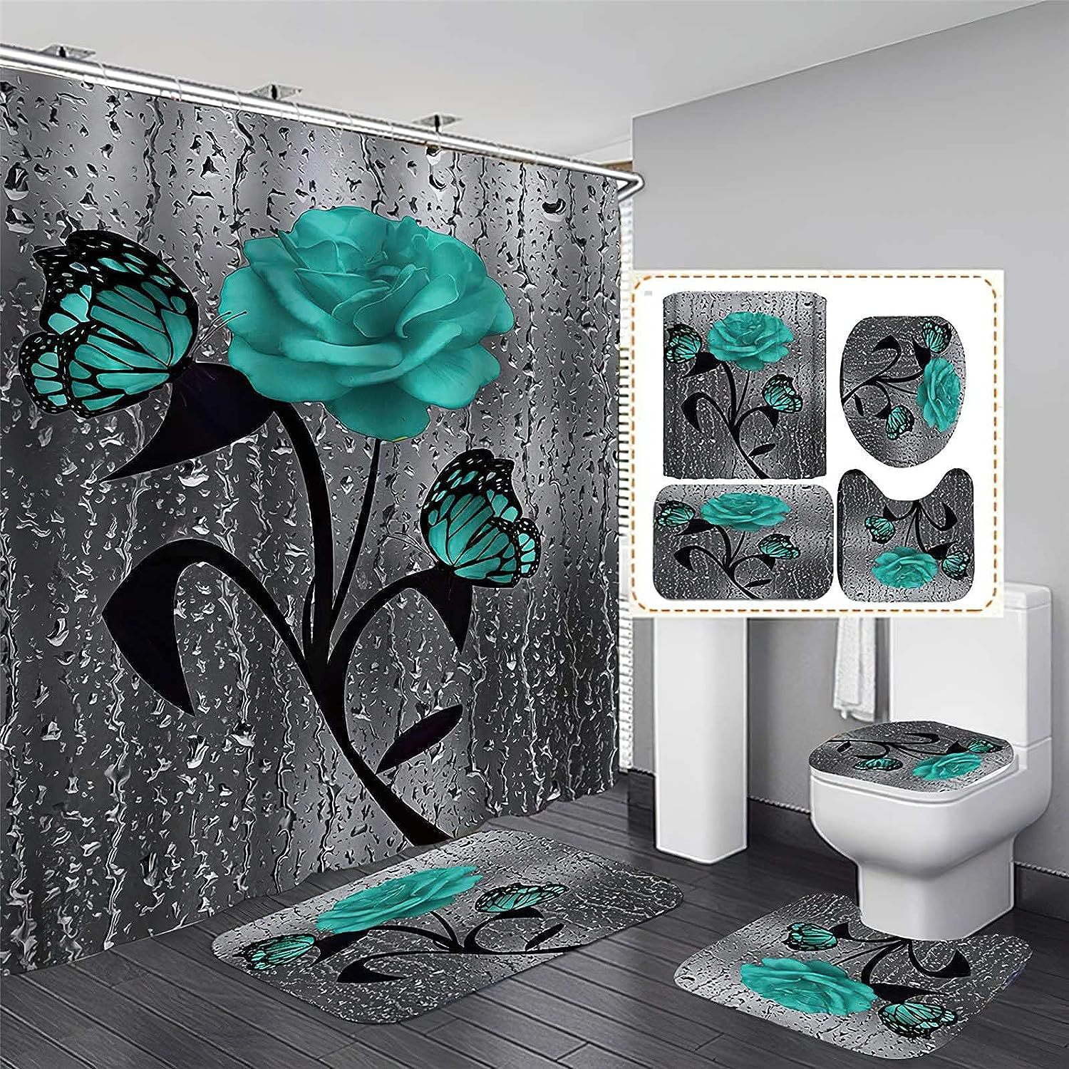 Picture of Cross-border supply non-perforated waterproof shower curtain bathroom partition bathroom thickened printed hanging curtain manufacturers wholesale