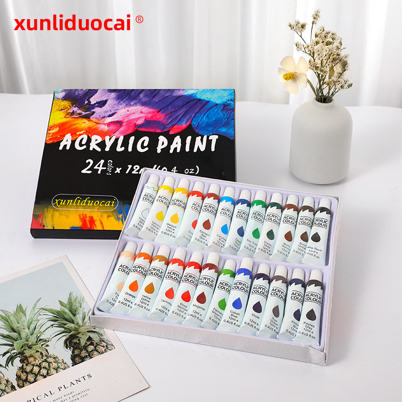 Children's 24-Color Acrylic Paint Set 12ml Student Art Painting DIY Hand-Painted Graffiti Boxed Paint Wholesale