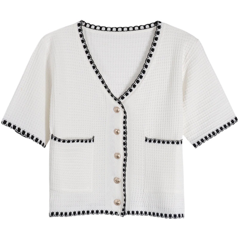 Spot 2023 New Summer Style Small Fragrant Style Short-Sleeved Female Socialite Elegant Short Woven Top Thin Cardigan