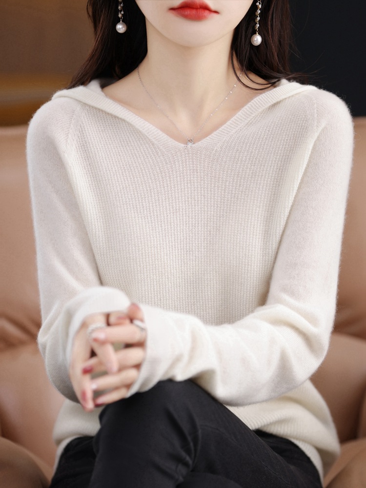 Hooded Sweatshirt Women's Seamless Hoodie Knitted Sweater Loose Pullover Knitted Hooded Hoodie Bottoming Cross-Border Sweater