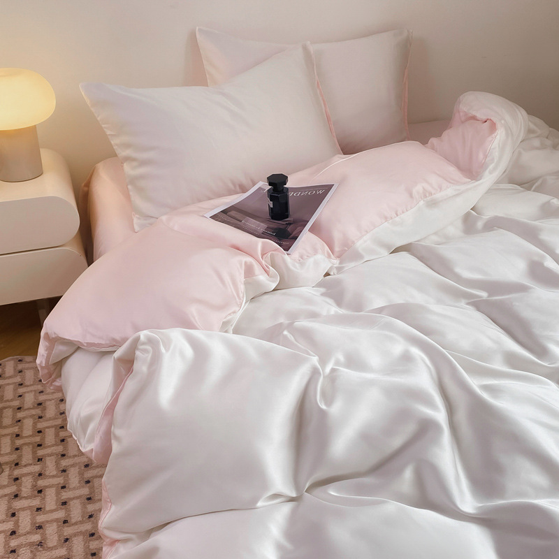 Picture of Summer Light Luxury Solid Color Ice Silk Four-piece Set Class A Cool Bed Sheet Quilt Cover Dormitory Three-piece Set Bed Cover Gift for Hair 4
