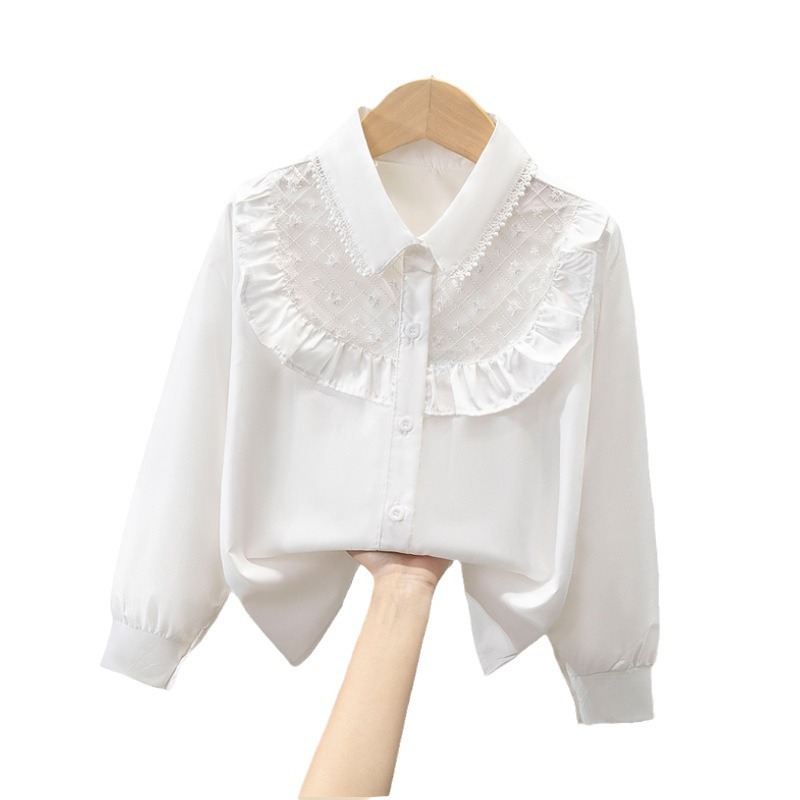 Picture of Children's Shirt White Long Sleeve Spring and Autumn Class Clothing Performance Clothing Lace Girl Student Clothing 2024 New Style Girl's Spring and Autumn