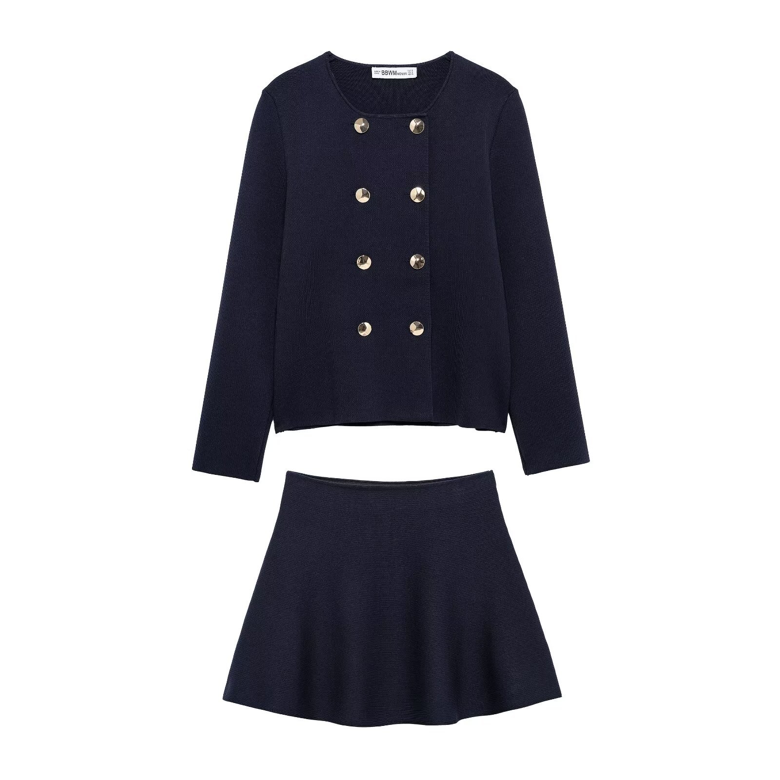 ZA cross-border women's clothing wholesale xiangfeng suit double-breasted knitted cardigan skirt 4192133 4192134