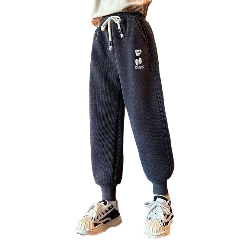 [With Waist Edge] Girls' Pants Winter Western-style Three-layer Clip Cotton Pants Winter Sports Pants for Middle and Big Children