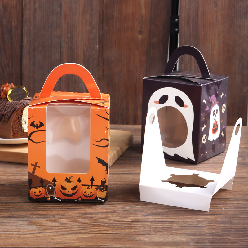Picture of Halloween 1 Pack Portable Open Window Cupcake Packaging Box Ma Fen Box Egg Tart Box Baking Dessert Packaging Box