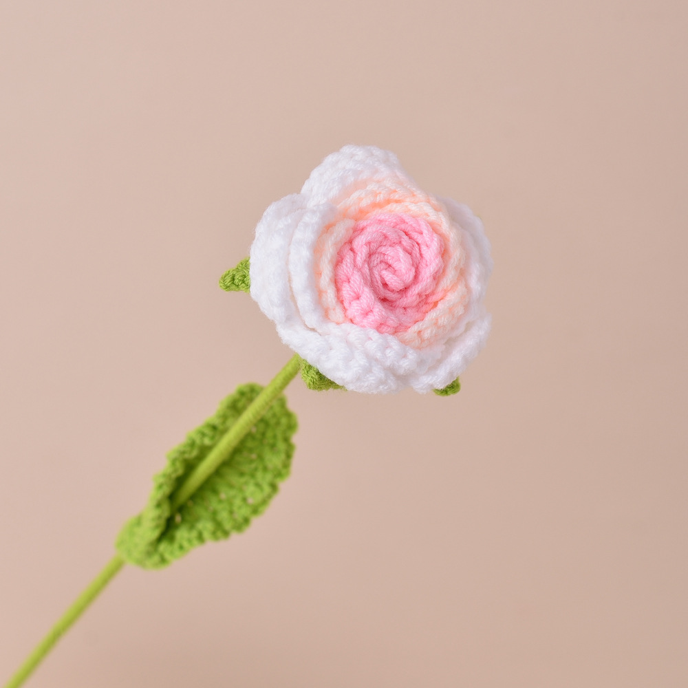 Picture of Finished Hand-Knitted Rose Artificial Flower Knitting Flower Handmade Flower DIY Wool Knitting Homemade Crochet Bouquet