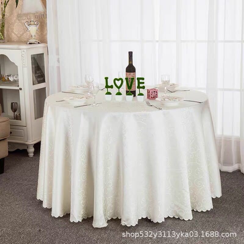 Picture of Large Round Table Restaurant Tablecloth Hotel Restaurant Banquet Family Usable Round Wedding European Tablecloth Table Cover Cross-Border