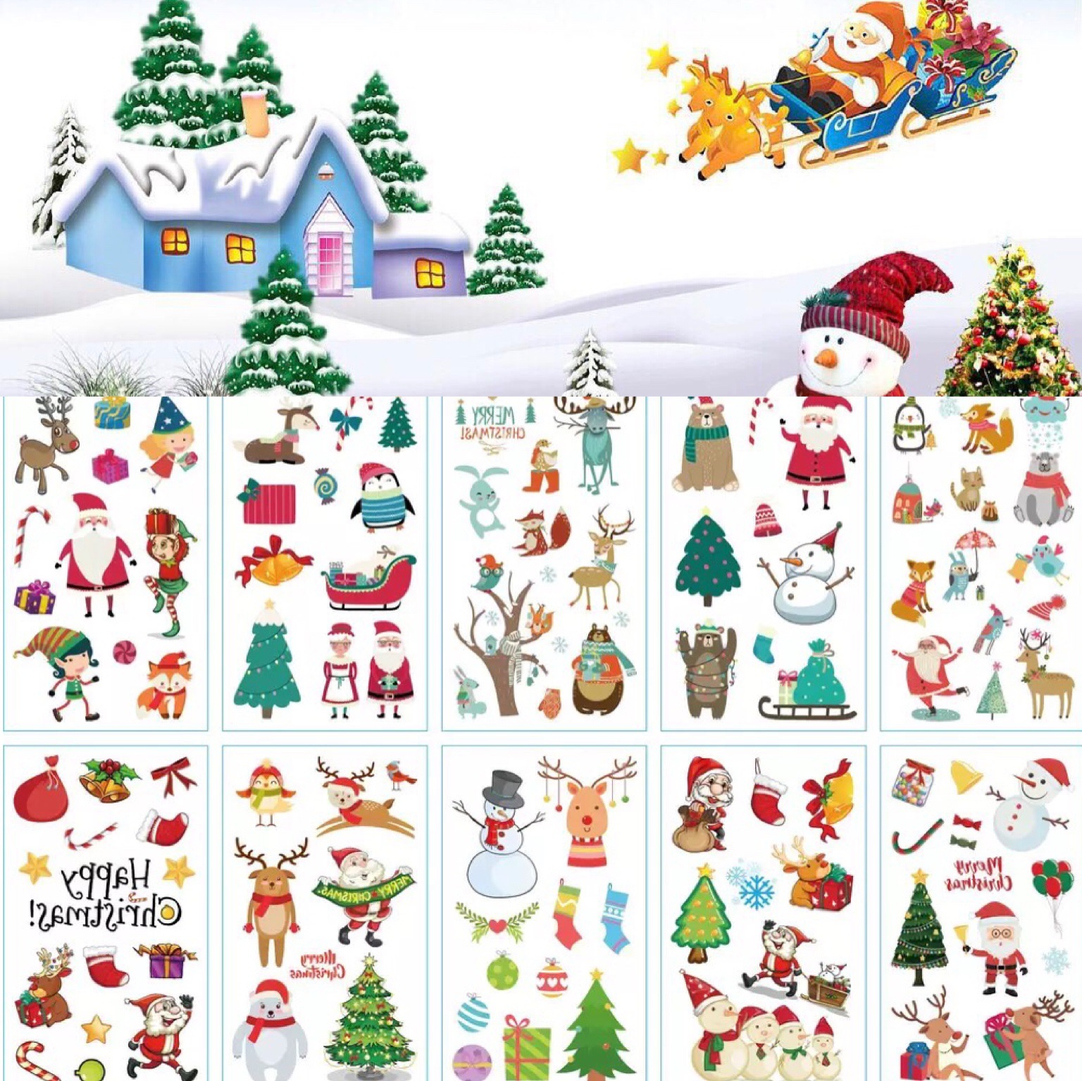 In stock wholesale Christmas tattoo stickers children stickers suit Santa Claus snowflake tattoo stickers