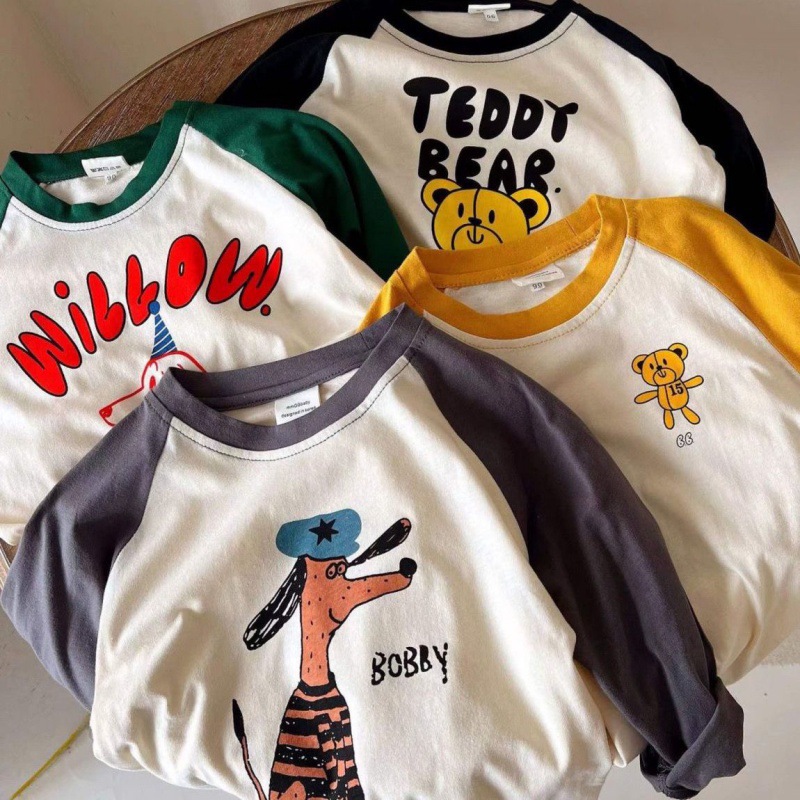 Children's Long-sleeved T-shirt Cotton Korean Style 2024 Spring and Autumn New Children's Top Boys' and Girls' Crewneck Base Shirt Trendy T