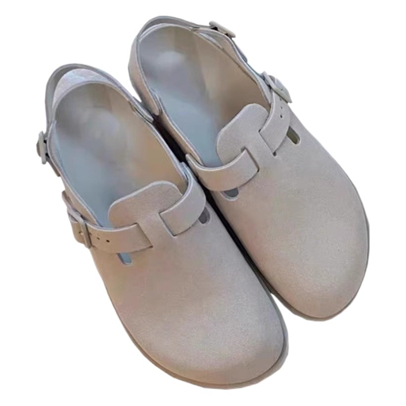 Solid Color Versatile Birkenstock Shoes 2025 New Genuine Leather Cow Birkenstock Thick-Soled Cork Toe Sandals and Half Slippers
