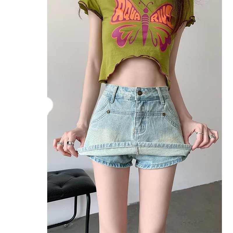 Denim Skirt Skirt Women's 2024 New Spring and Autumn High Waist Spice Girl Culottes Small A- line Hip Skirt Summer