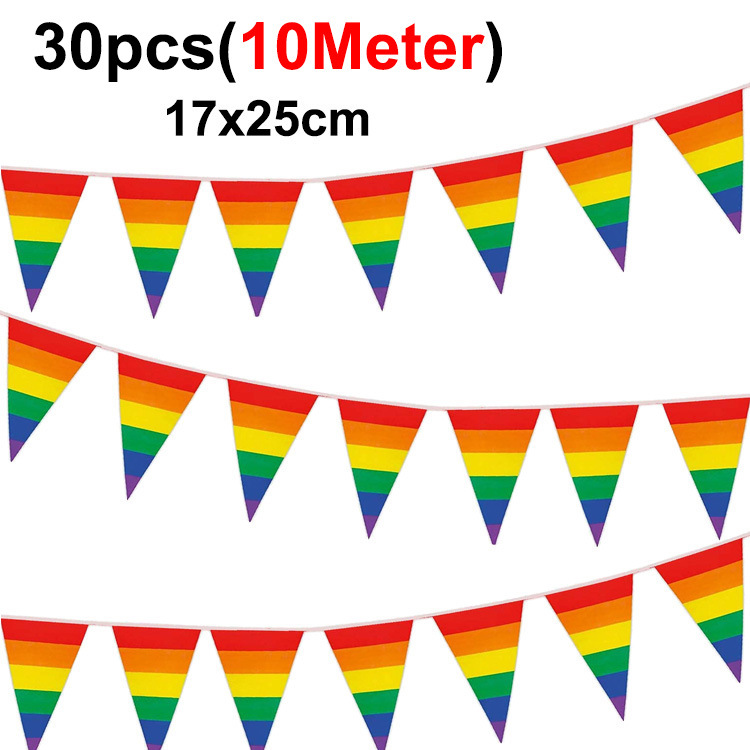 18x 25CM Rainbow String Flag Triangle Flag Rainbow Pennant Banner