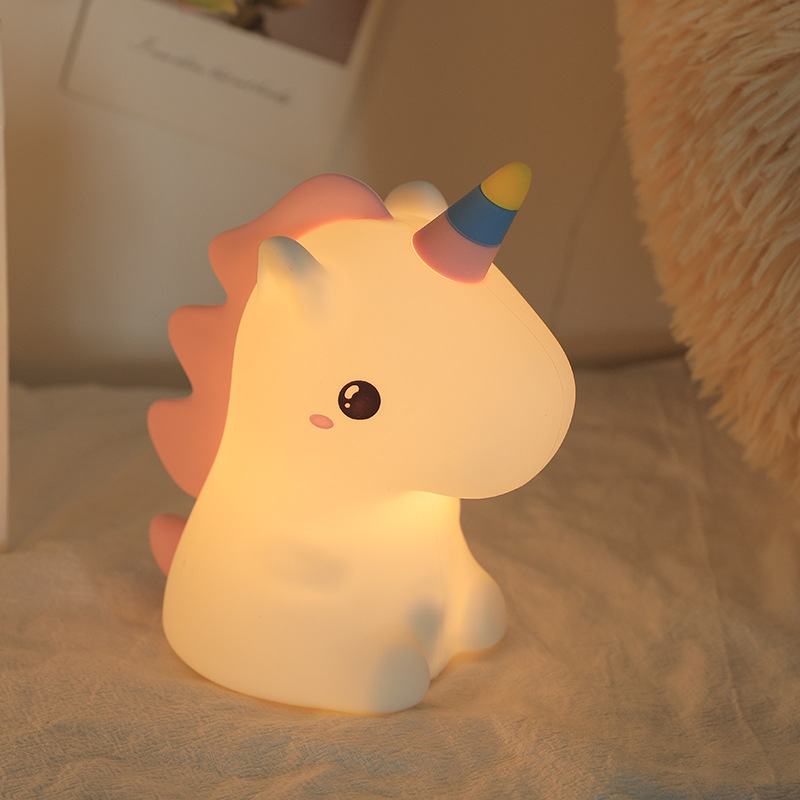 Unicorn Cartoon Cute Soft Light Pat Light Baby Sleeping with High Color Value Bedroom Table Lamp Silicone Nightlight