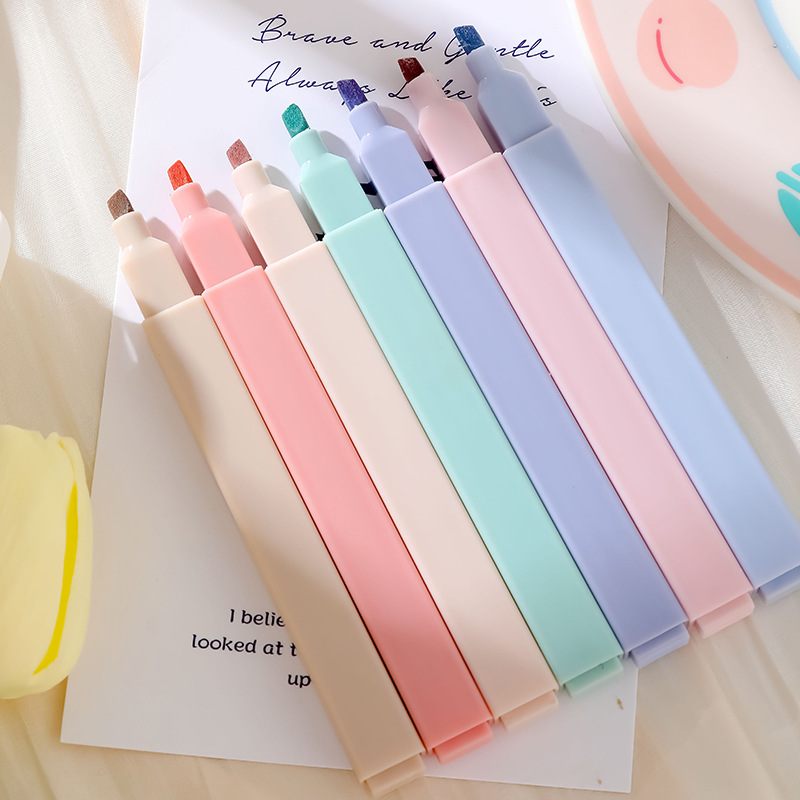 6 Boxed Creative Graffiti Light Words Highlighter Soft Head Hand Account Pen Morandi Color Eye Protection Color Key Marker Pen
