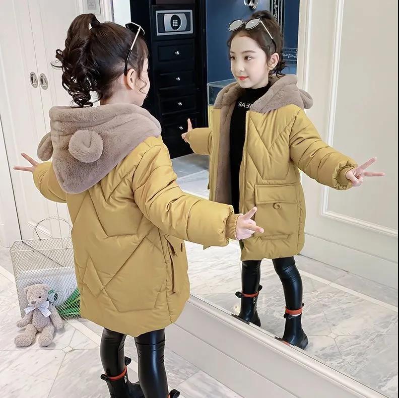 Picture of Girls' 2021 Western Style Cotton Coat Autumn and Winter Clothes Korean Style Hooded Cartoon Cotton Coat for Little Girls Mid-length Cotton-padded Jacket Warm-keeping Trendy