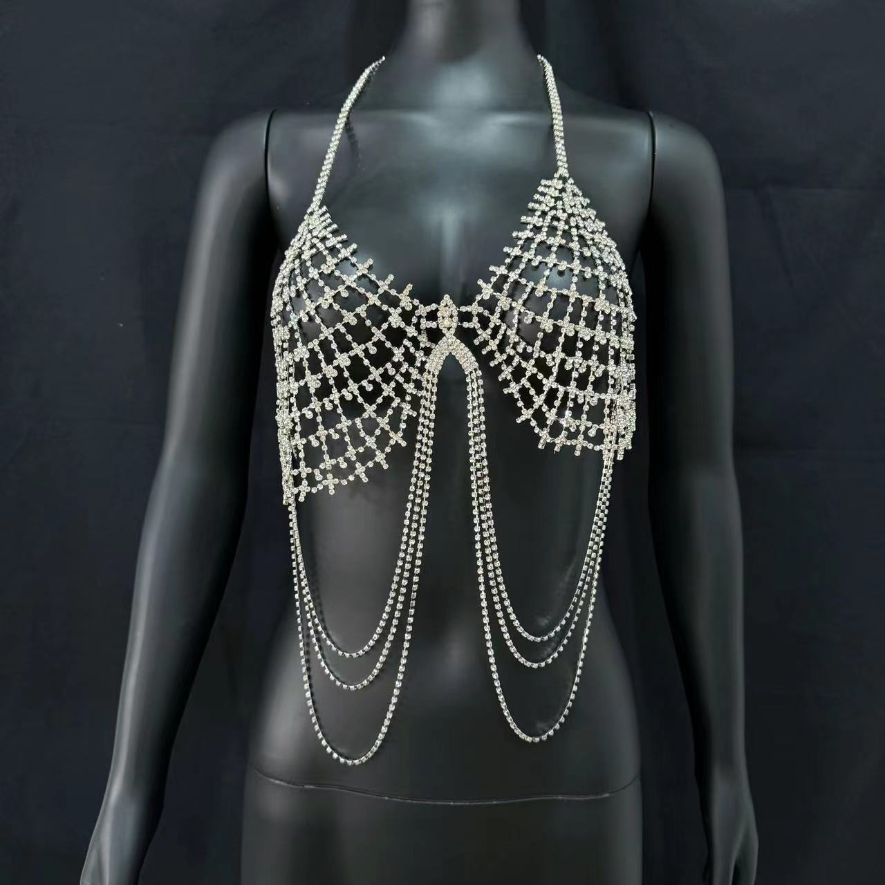 Picture of European and American Fashion Accessories Sexy Tassel Rhinestone Bra Hollow Beach Bikini Body Chain