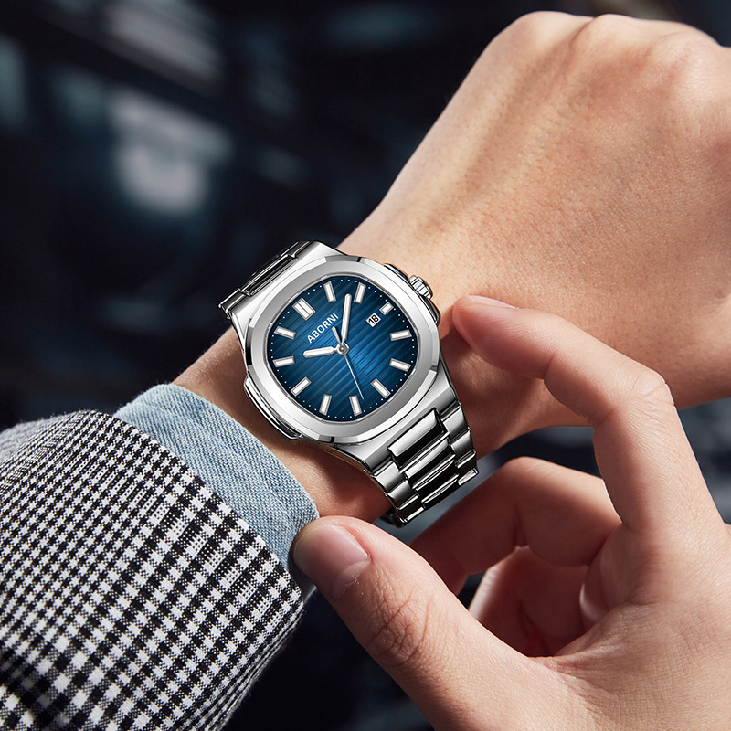 Picture of ABORNI brand new men's watch waterproof steel belt calendar quartz watch live foreign trade explosions a generation of hair