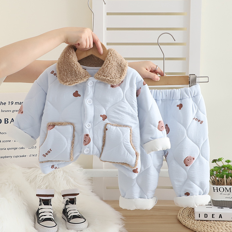 Picture of Boys' Winter Home Clothes suit New Western Style Baby Winter Full Print Bear Head cotton and thickening Long Sleeve Two-piece Set