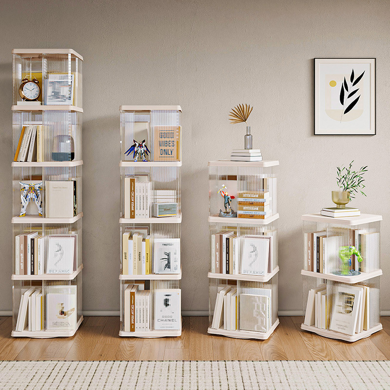 360 Degree Rotating Bookshelf Transparent Bookcase Children's Picture Book Storage Rack Household Student Simple Floor Storage Rack