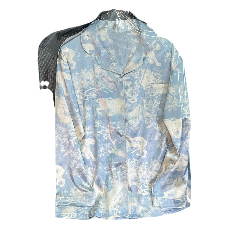 Artificial silk pajamas for women 2023 Spring and Autumn long sleeve Ice Silk Loose plus size women's home wear suit one-piece delivery