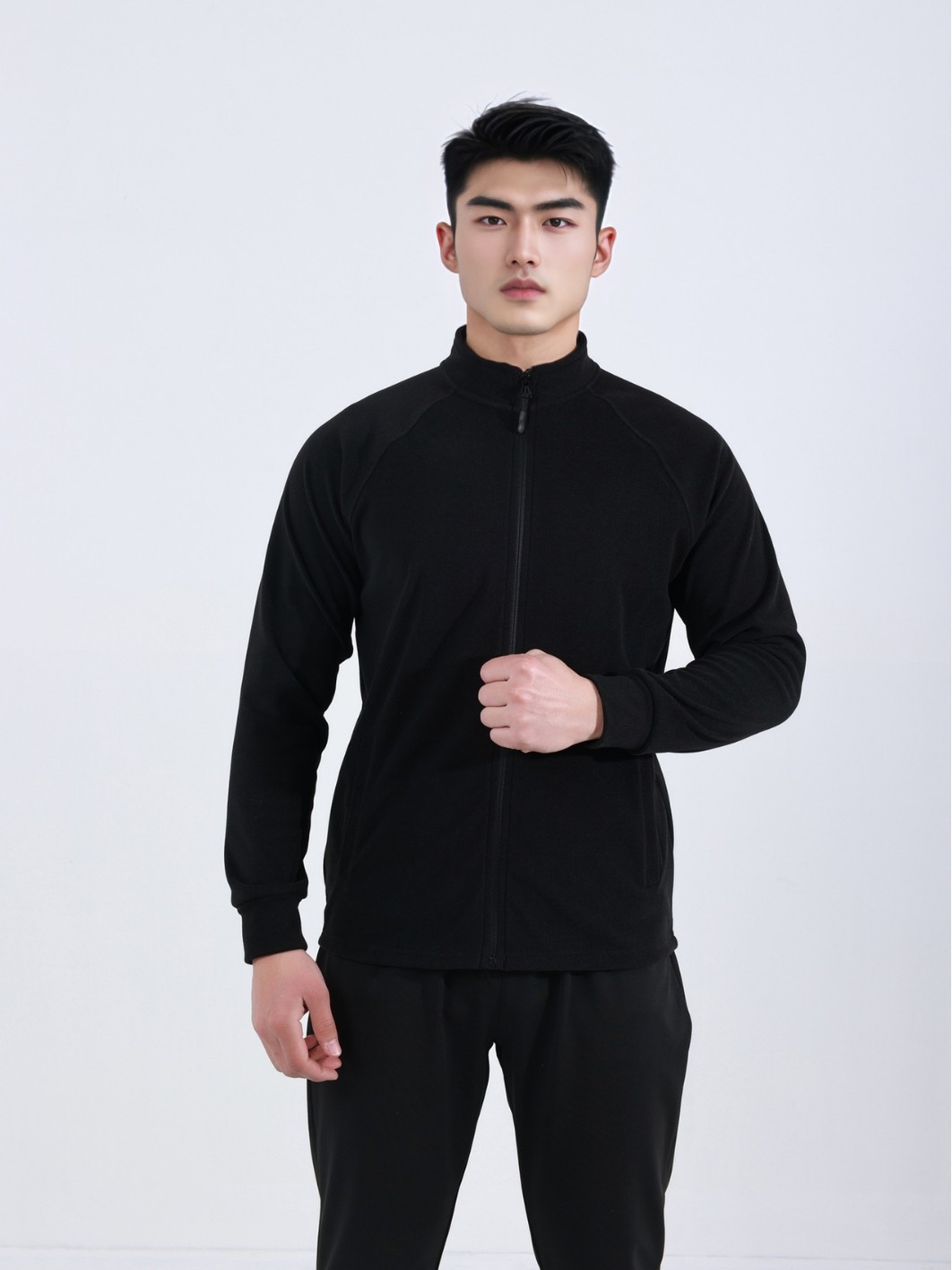 Autumn and winter warm lock warm collar zipper solid color 280 grams double-sided velvet men's sports leisure fashion bottoming shirt tide t
