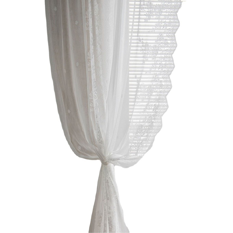 Yiman Qiyun Retro Transparent Lace Gauze Curtain Floating Window White Gauze Partition Pastoral Curtain Two Pieces Factory Straight Hair