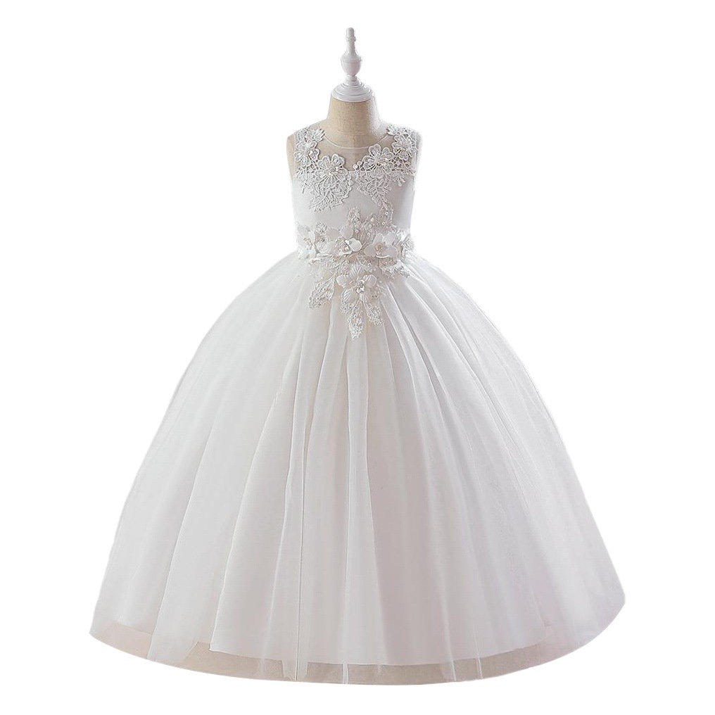 Foreign Trade New Girls' Dress Long Mesh Princess Dress Embroidered Applique Sleeveless Children's Dress Show Ceremony Dress
