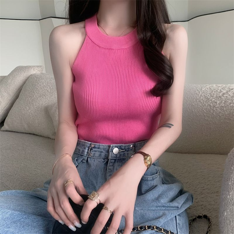 Picture of American Style Small Camisole Women's Outer Wear Suit Inner Wear Beautiful Back Base Sweet Hot Sleeveless Shoulder Waistcoat Neck Top
