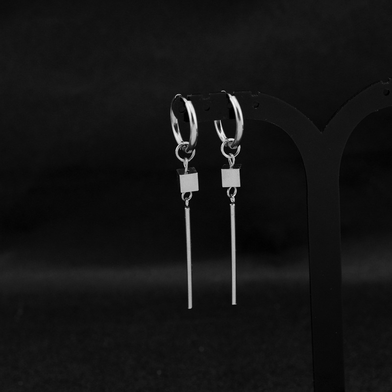 Korean Style Long Earrings Men's Stainless Steel Earrings Square Earrings Punk Fashion OL Couple Titanium Steel Earrings