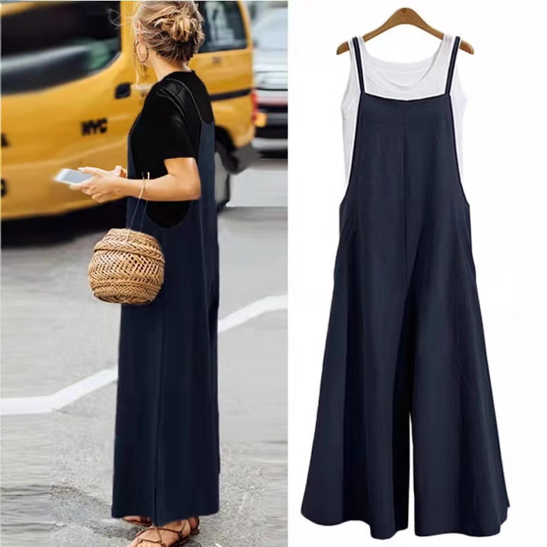 Picture of Cross-Border New European and American Women's Loose Wide-Leg Jumpsuit Casual Solid Color Versatile New Long Pants for Women