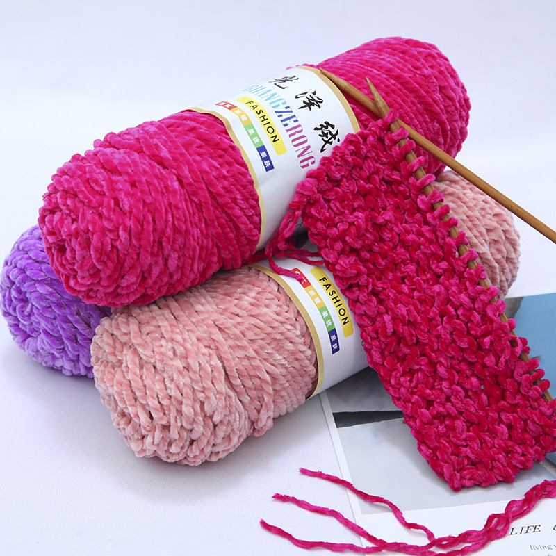 Picture of 3 Strands of Chenille Velvet Yarn for Crocheting Shoes, Thick Yarn for Autumn and Winter DIY Handmade Knitting, Scarf Yarn, Pure Handmade Knitting