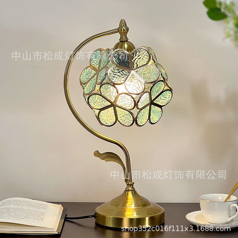 Tiffany Petal Table Lamp Romantic European Style Creative Copper Lamp Led Lamp Wedding Long Lamp Bedroom Decorative Bedside Lamp