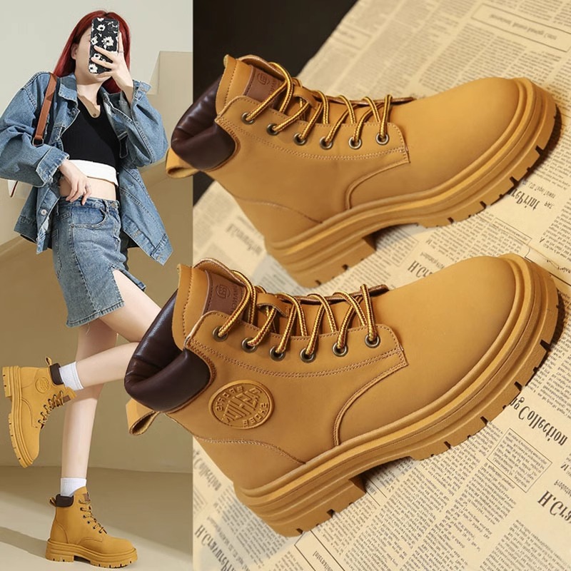 Boots Women's Spring and Autum 2025 New Autum Rhubarb Boots Women's Ins British Style Short Boots Thick Sole Spring and Autum