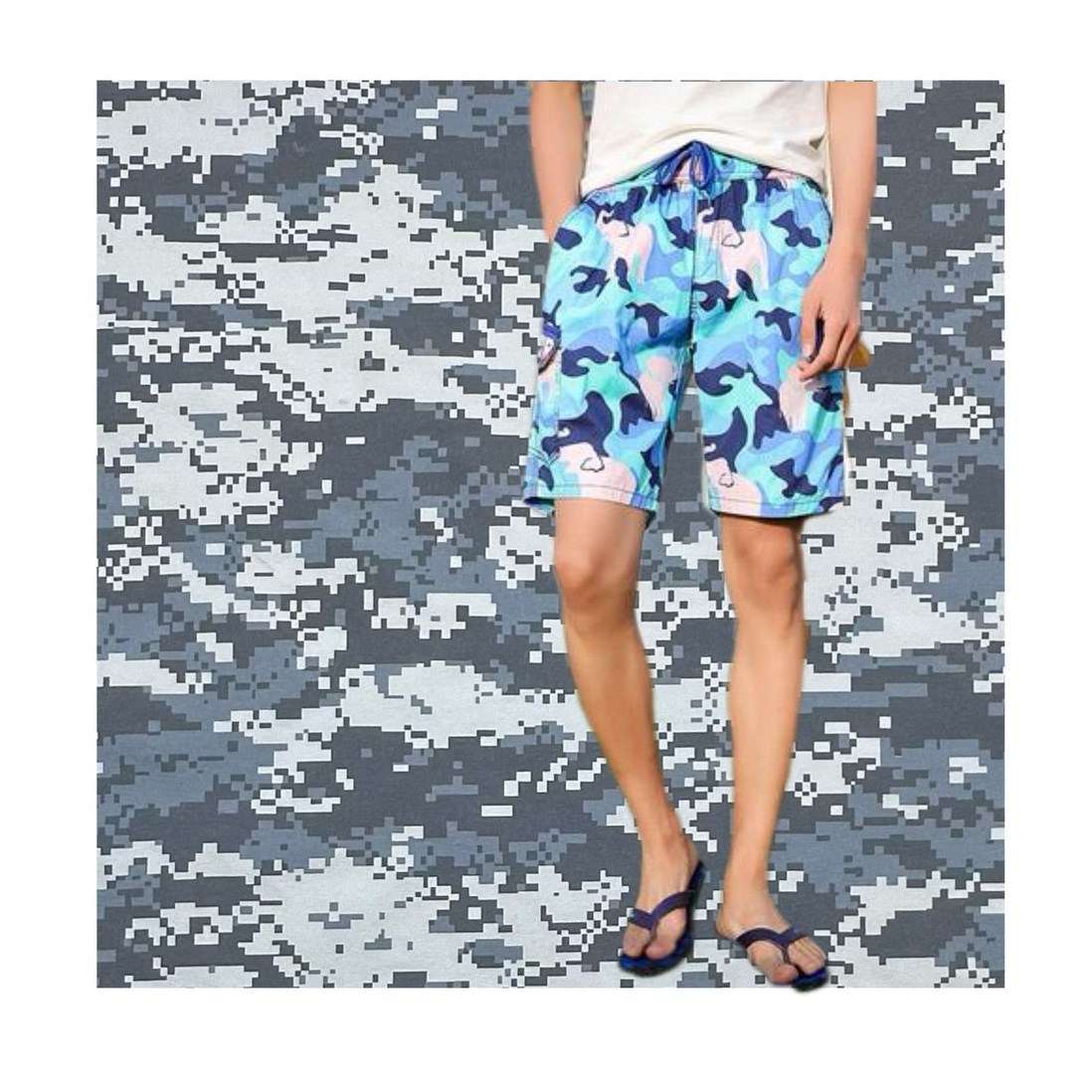 160D double-weft matting warp taslon kam elastic digital direct jet printing summer beach pants camouflage fabric