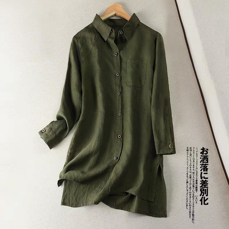 Cotton and Linen Mid-length Shirt Artistic Cotton and Linen Top Spring New Coat Women's Base Linen Long-sleeved Shirt