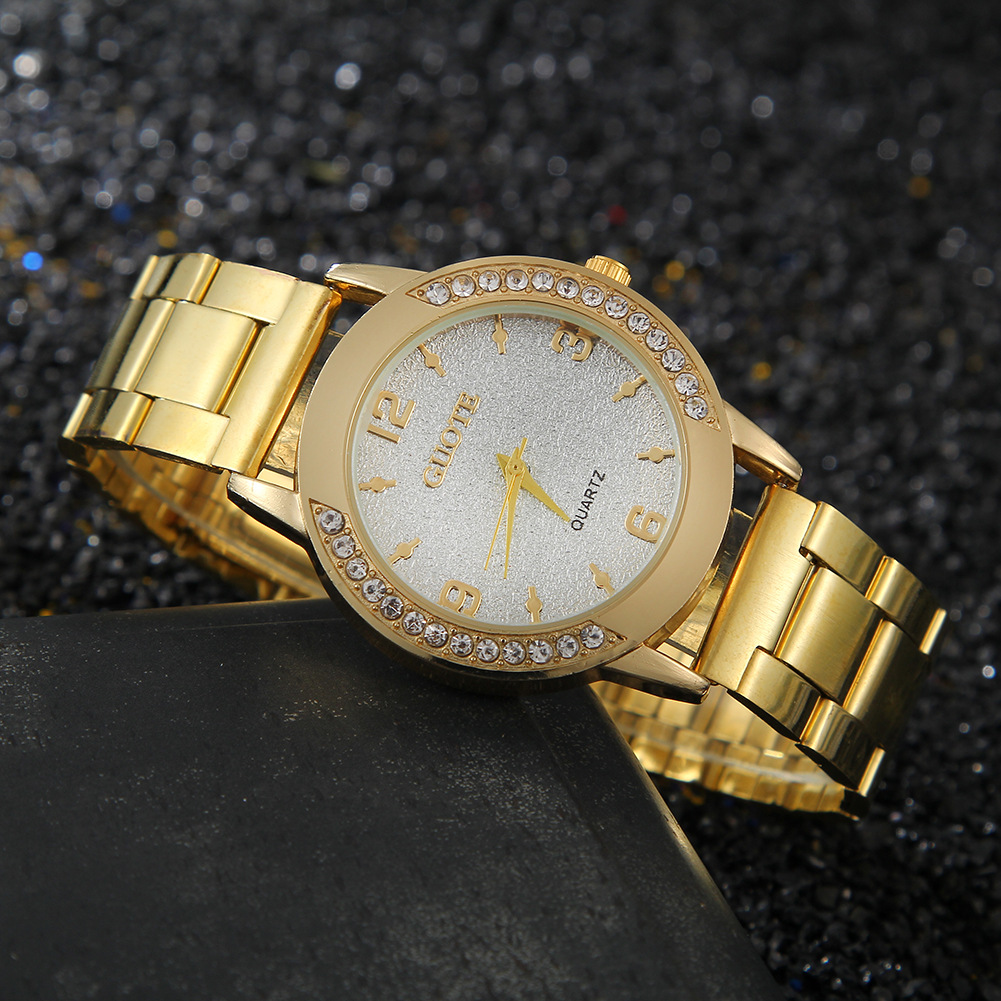 GT guote cross-border lively Golden Double Row Diamond women's watch fashion Diamond case casual couple quartz watch