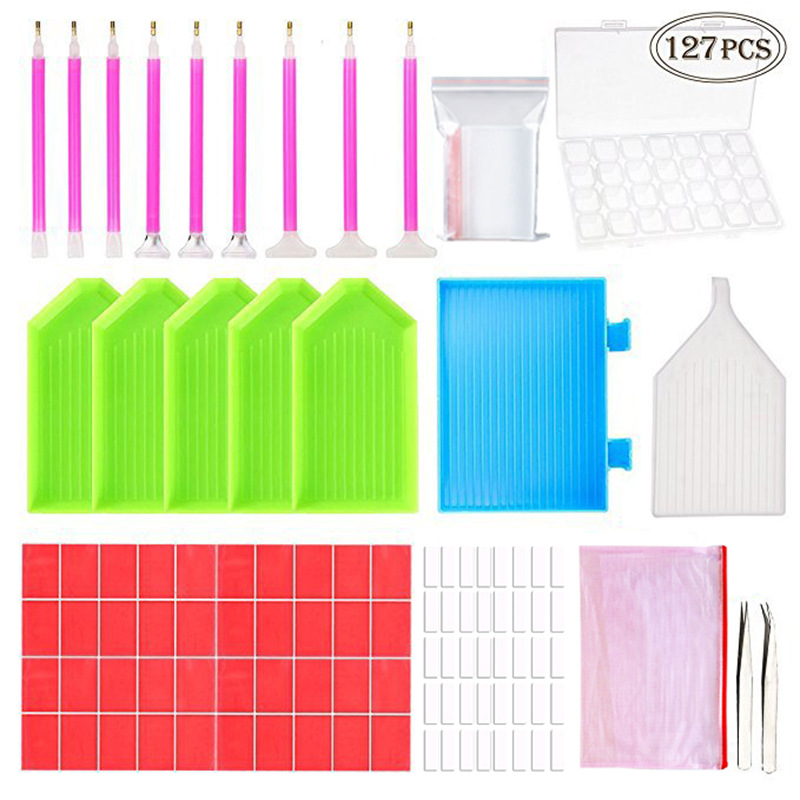 127-piece set DIY Diamond painting tool accessories package point drill pen 28 grid nail art storage box set Amazon explosions